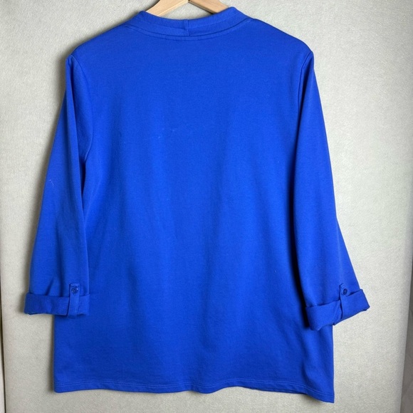 Kim Rogers Women’s Royal Blue Drawstring Collar Cardigan Roll Tab Sleeve size L - Picture 5 of 11
